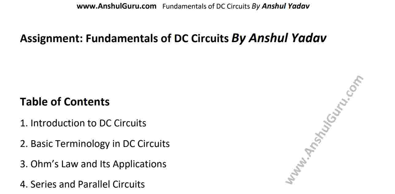 Assignment on Fundamentals of DC Circuits By Anshul Yadav